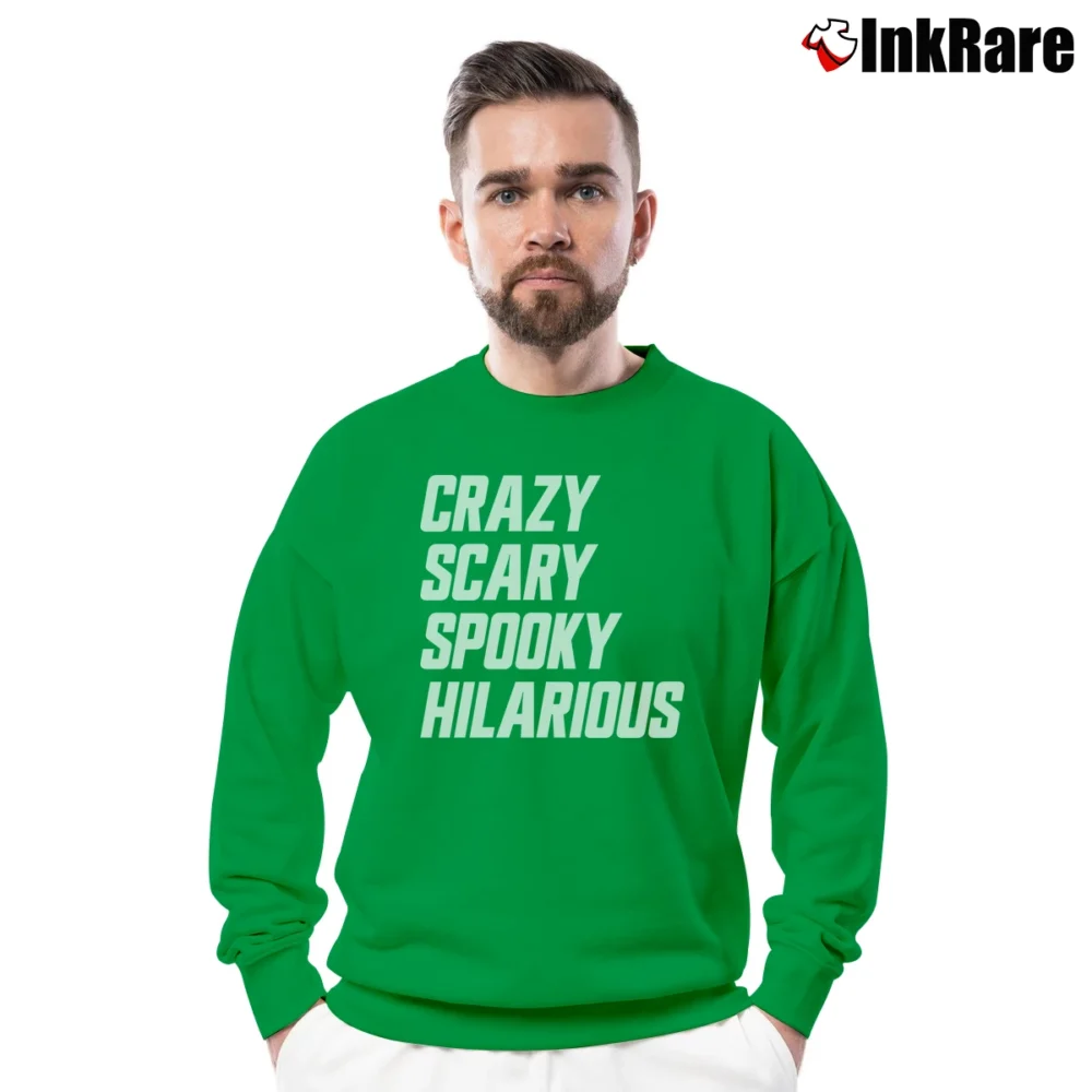 Men’s Crazy Scary Spooky Hilarious Crewneck Sweatshirt in irish green | Cozy Fabric, Clean Style