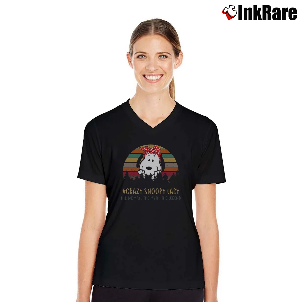 Crazy Snoopy Lady The Woman The Myth The Legend Women’s V-Neck Tee in black – Flattering Fit Women’s Crazy Snoopy Lady The Woman The Myth The Legend V-Neck Tee in black | Chic Neckline, Soft Texture