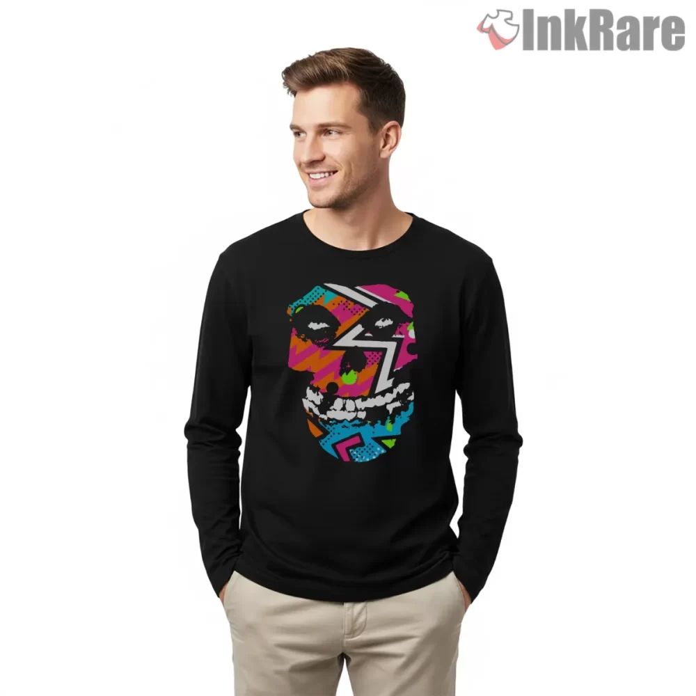 Crimson Ghost 90s Neon Lightning Pop Art Shirt on black long sleeve shirt for men graphic tee