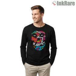 Crimson Ghost 90s Neon Lightning Pop Art Shirt on black long sleeve shirt for men graphic tee