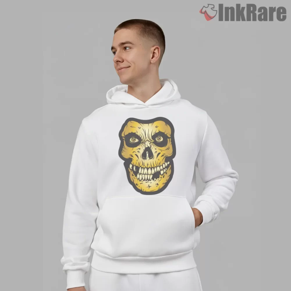 Crimson Ghost Golden Skull Closeup Shirt on white hoodie for men graphic tee