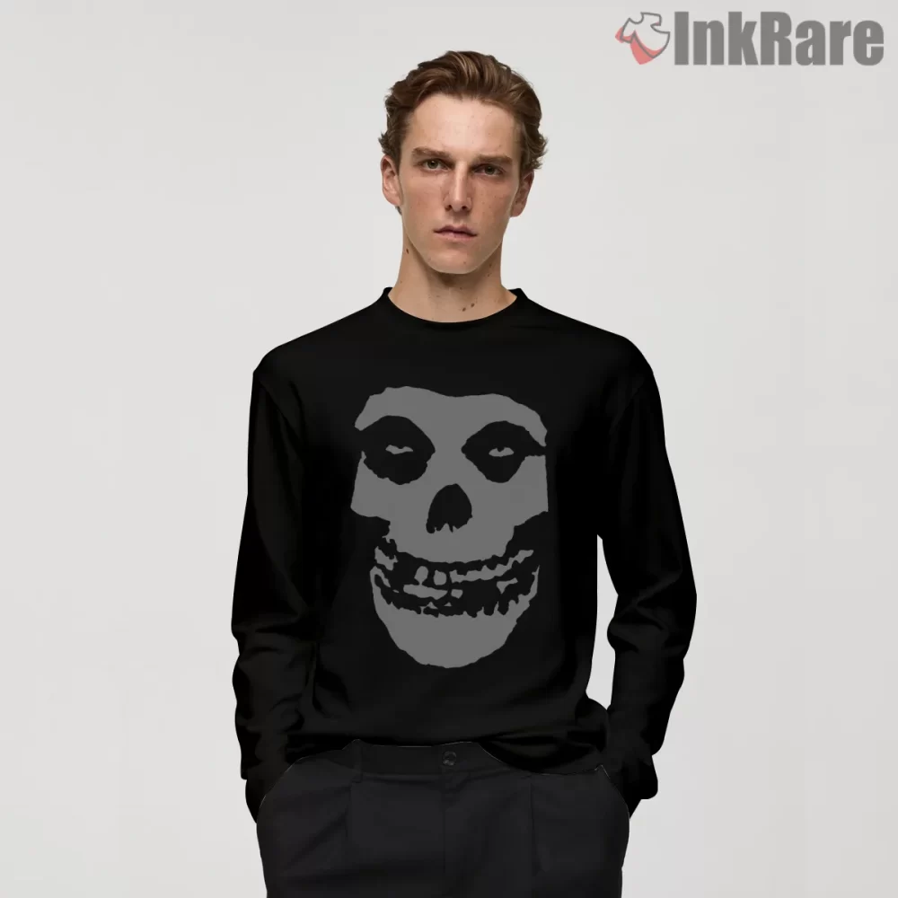 Crimson Ghost Gray Face Minimal Classic Shirt on black long sleeve shirt for men graphic tee