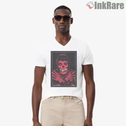 Crimson Ghost Red Black Bichrome Portrait Shirt on white v-neck shirt for men graphic tee