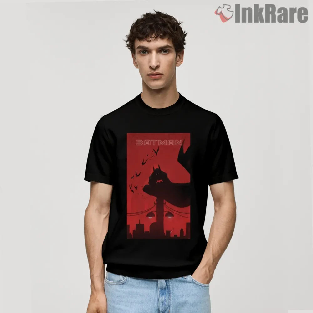 Crimson Skyline Dark Knight Watches Shirt on black short sleeve shirt for men graphic tee
