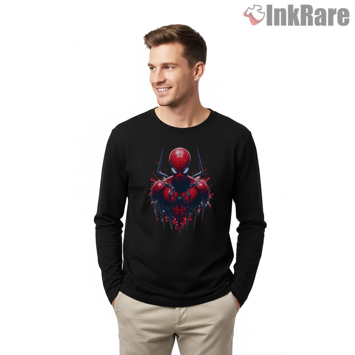Crimson Spider Man Splash Paint Hero Long Sleeve Black Crimson Spider Man Splash Paint Hero Shirt on black long sleeve shirt for men graphic tee