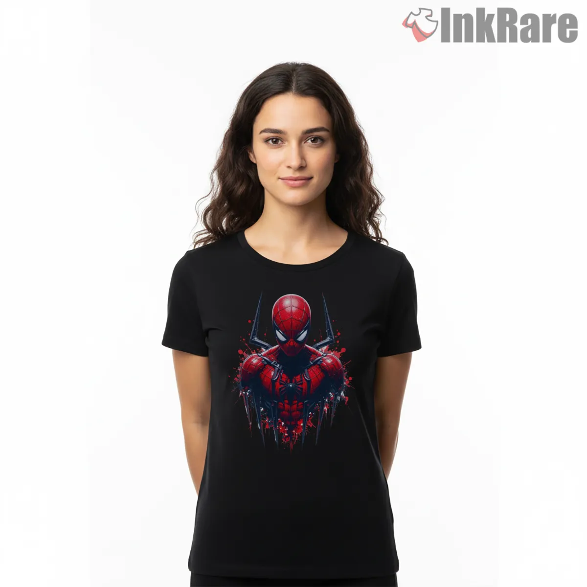 Crimson Spider Man Splash Paint Hero Shirt on black short sleeve shirt for women graphic tee