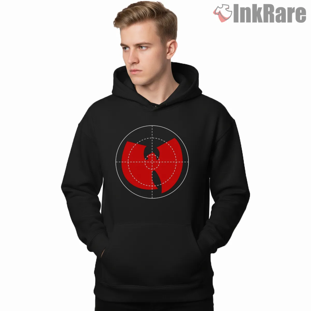 Crosshair Target Wu Tang Logo Shirt on black hoodie for men graphic tee