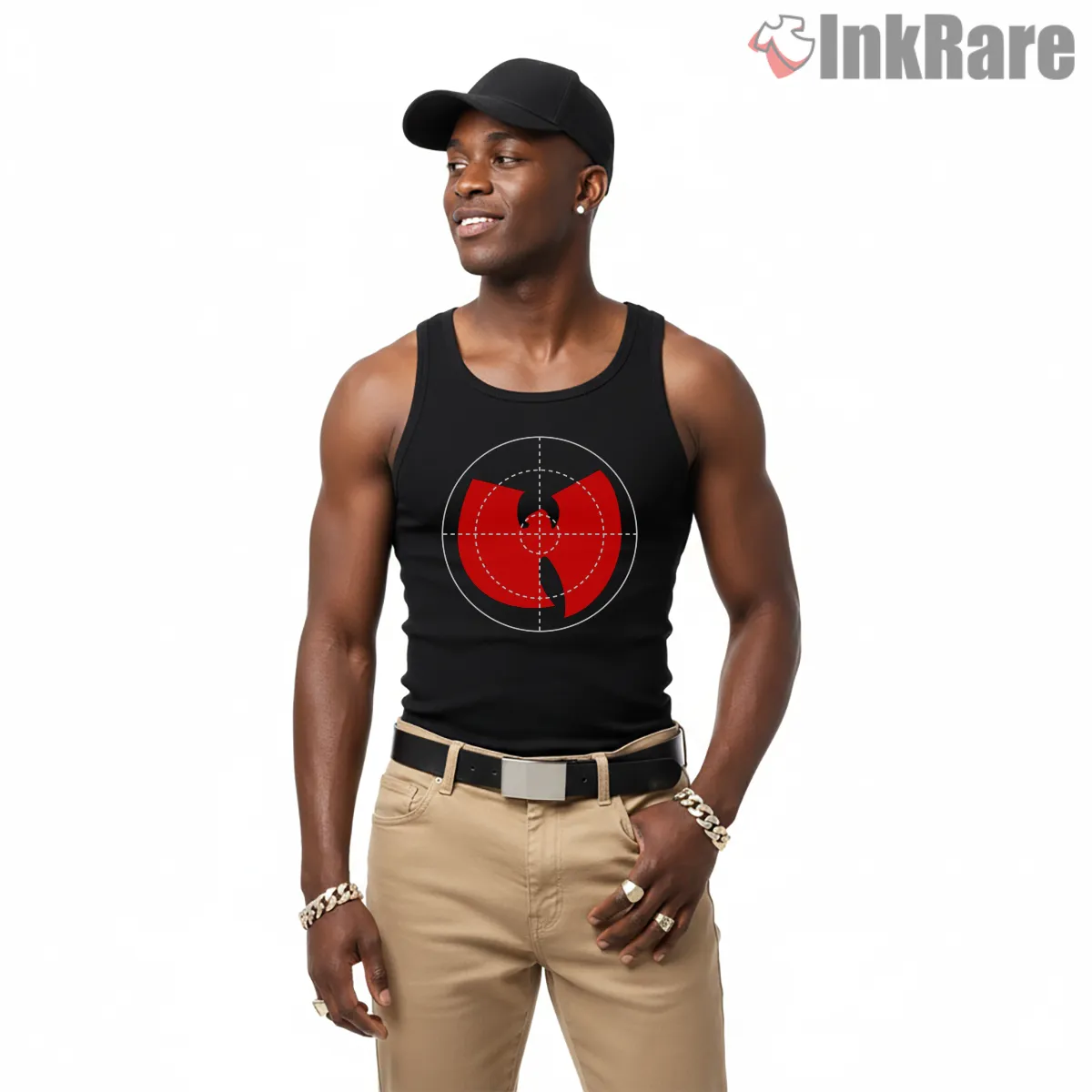 Crosshair Target Wu Tang Logo Tank Top Black Crosshair Target Wu Tang Logo Shirt on black tank top for men graphic tee