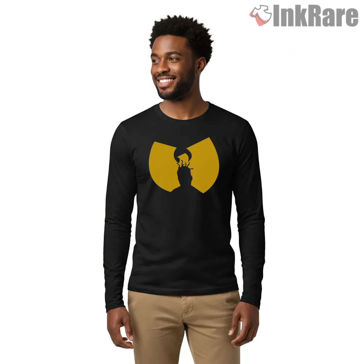 Crown Silhouette Wu Tang Clan Icon Shirt on black long sleeve shirt for men graphic tee