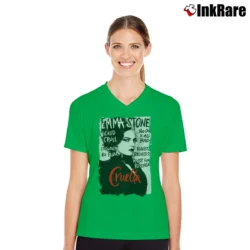 Women’s Cruella Estella Miller Cruella De Vil Disney Emma Stone Movie V-Neck Tee in irish green | Chic Neckline, Soft Texture
