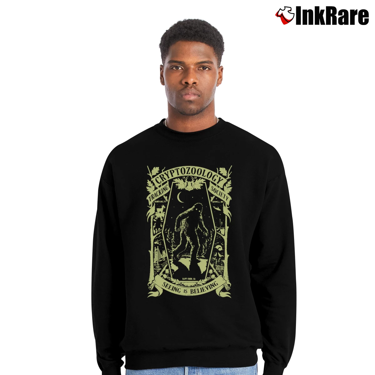 Men’s Cryptozoology Crewneck Sweatshirt in black | Cozy Fabric, Clean Style