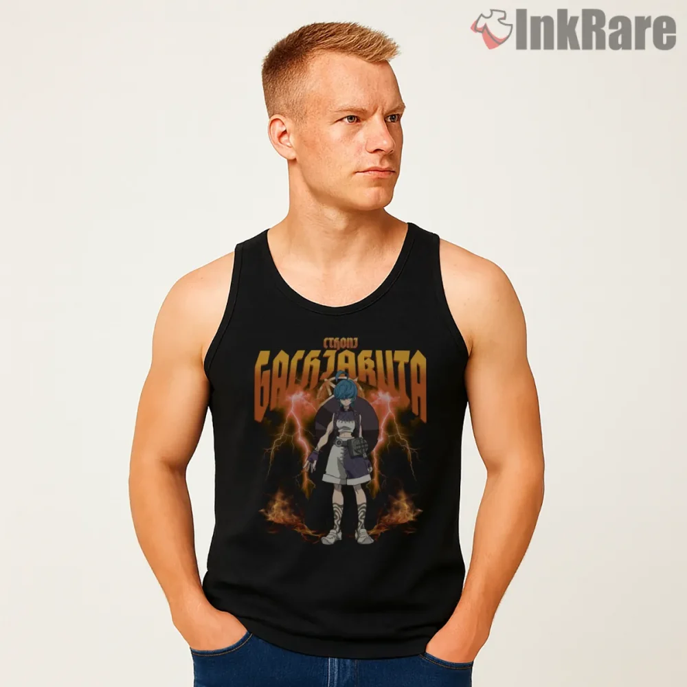 Cthoni Lightning Aura Solo Character Gachiakuta Shirt on black tank top for men graphic tee