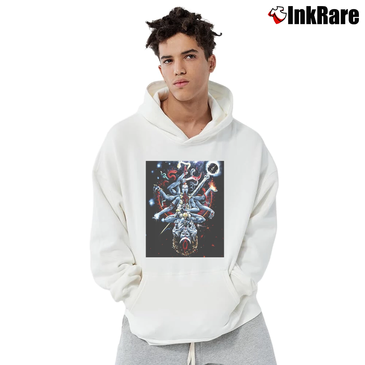 Men’s Cult of Fire Ascetic Meditation of Death Pullover Hoodie in white | Cozy, Durable, Modern Fit