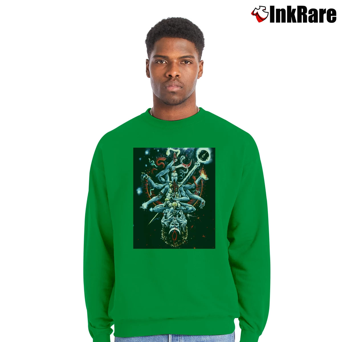 Men’s Cult of Fire Ascetic Meditation of Death Crewneck Sweatshirt in irish green | Cozy Fabric, Clean Style