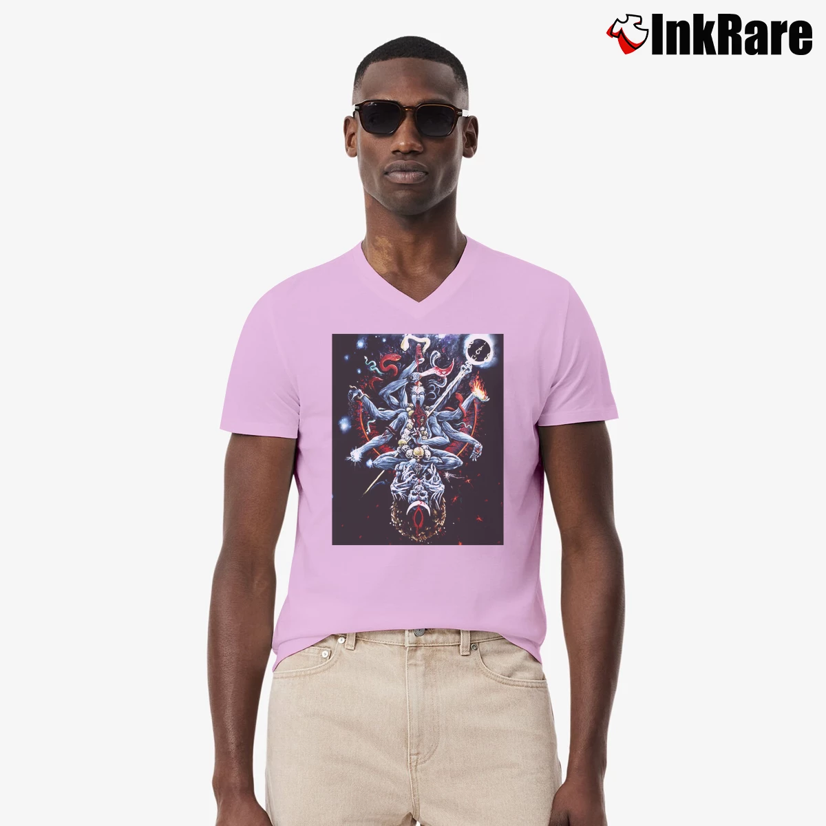 Men’s Cult of Fire Ascetic Meditation of Death V-Neck Tee in light pink | Sharp, Breathable, Everyday Staple