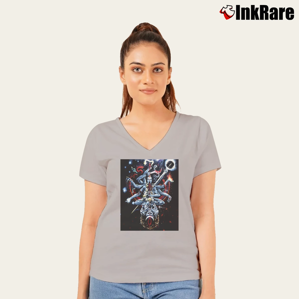 Women’s Cult of Fire Ascetic Meditation of Death V-Neck Tee in sport grey | Chic Neckline, Soft Texture
