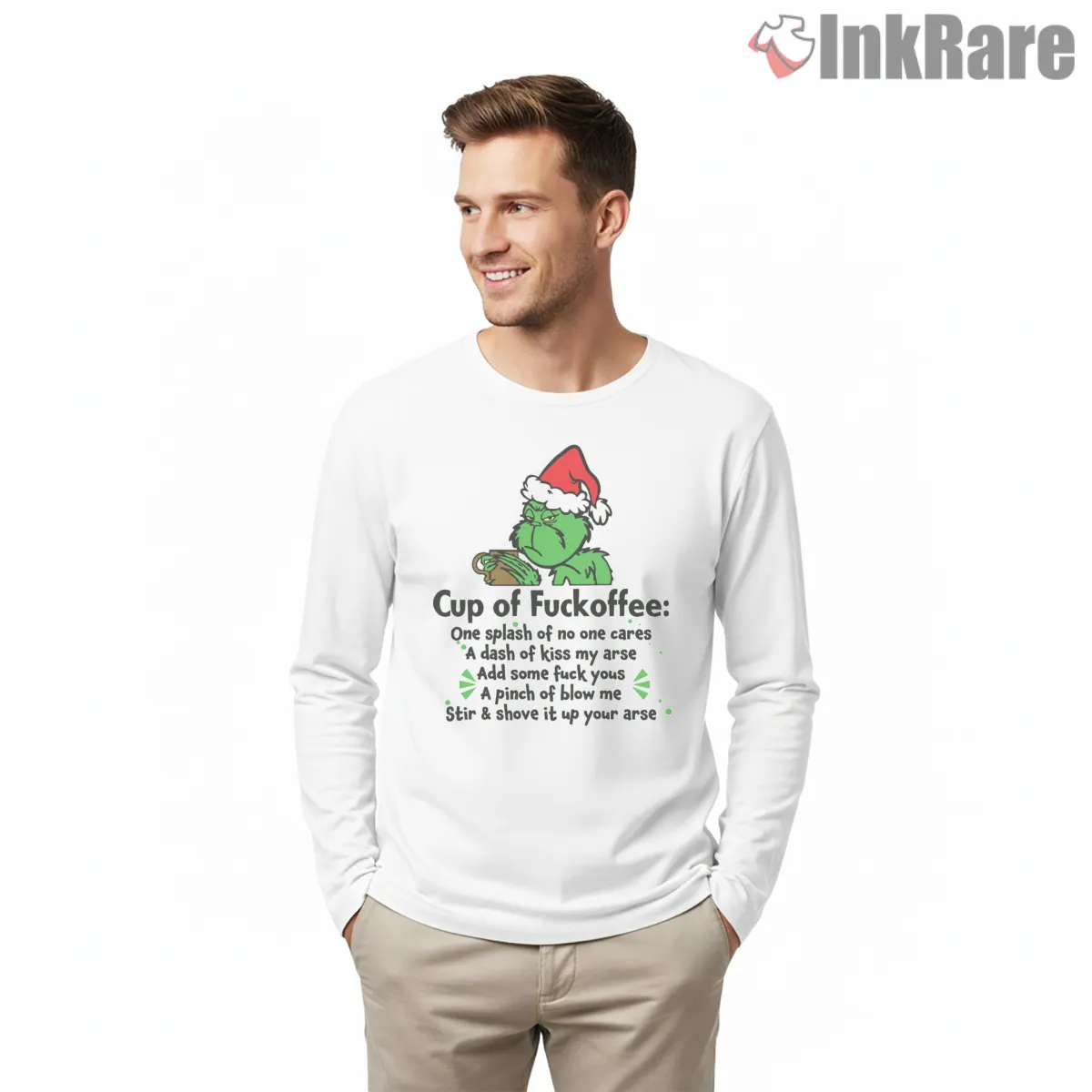 Cup Of Sarcastic Grinch Coffee Recipe Long Sleeve White Cup Of Sarcastic Grinch Coffee Recipe Shirt on white long sleeve shirt for men graphic tee