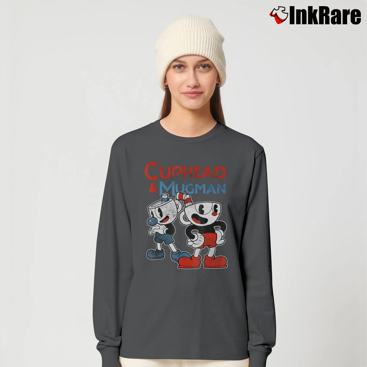 Cuphead And Mugman Women’s Long-Sleeve Top in charcoal – Effortless Layer Women’s Cuphead And Mugman Long-Sleeve Top in charcoal | Sleek, Versatile, All-Season