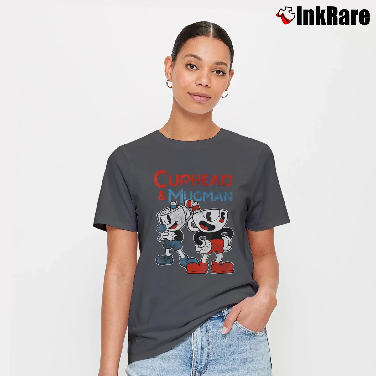 Cuphead And Mugman Women’s Signature Tee in charcoal – Effortless Style Women’s Cuphead And Mugman Signature T-Shirt in charcoal | Soft, Flattering Fit