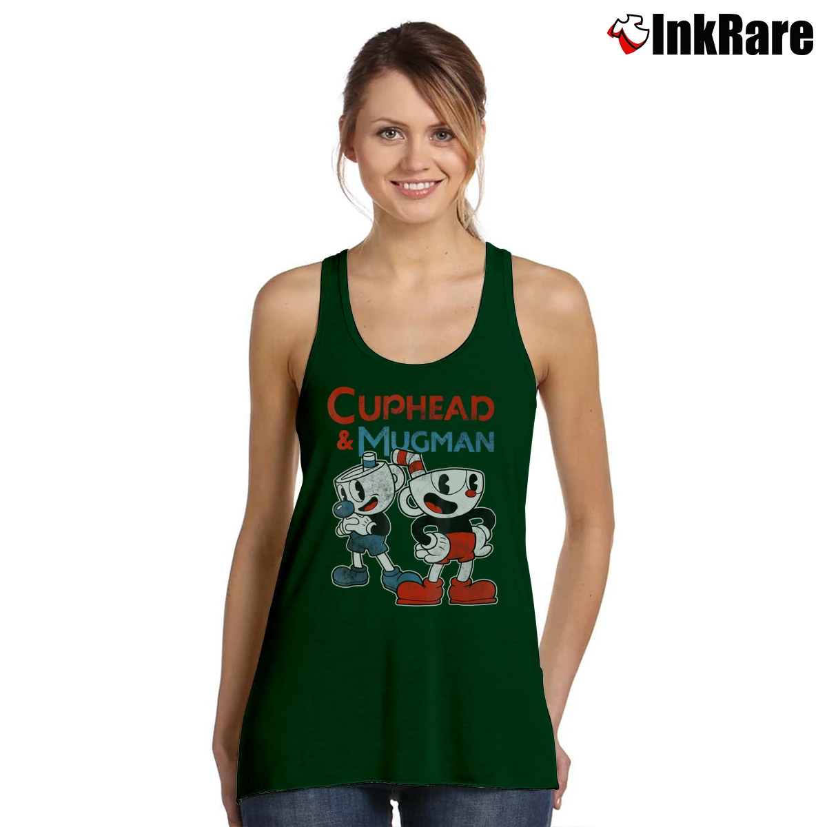 Cuphead And Mugman Women’s Essential Tank in forest green – Summer Ready Women’s Cuphead And Mugman Tank Top in forest green | Lightweight, Movement-Friendly