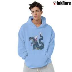 Men’s Custom Novelty Monster Godzilla Graphic Pullover Hoodie in light blue | Cozy, Durable, Modern Fit