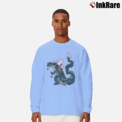 Men’s Custom Novelty Monster Godzilla Graphic Long-Sleeve Shirt in light blue | Sleek, Lightweight, Year-Round Wear