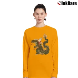 Women’s Custom Novelty Monster Godzilla Graphic Long-Sleeve Top in orange | Sleek, Versatile, All-Season