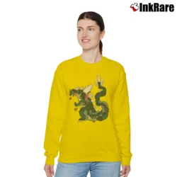 Women’s Custom Novelty Monster Godzilla Graphic Relaxed Sweatshirt in yellow | Soft, Laid-Back Vibe