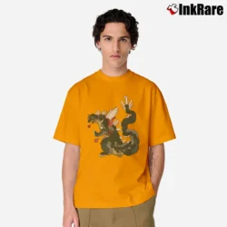 Men’s Custom Novelty Monster Godzilla Graphic Classic T-Shirt in orange | Soft, Breathable Everyday Wear