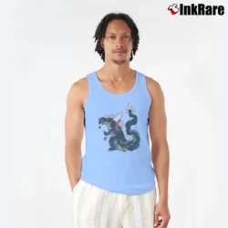 Men’s Custom Novelty Monster Godzilla Graphic Tank Top in light blue | Breathable, Active-Friendly Design