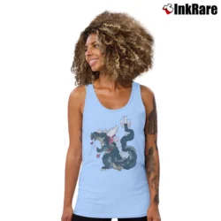 Women’s Custom Novelty Monster Godzilla Graphic Tank Top in light blue | Lightweight, Movement-Friendly