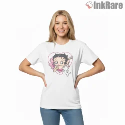 Cute Betty Boop Heart And Puppy Hug Shirt on white short sleeve shirt for women graphic tee