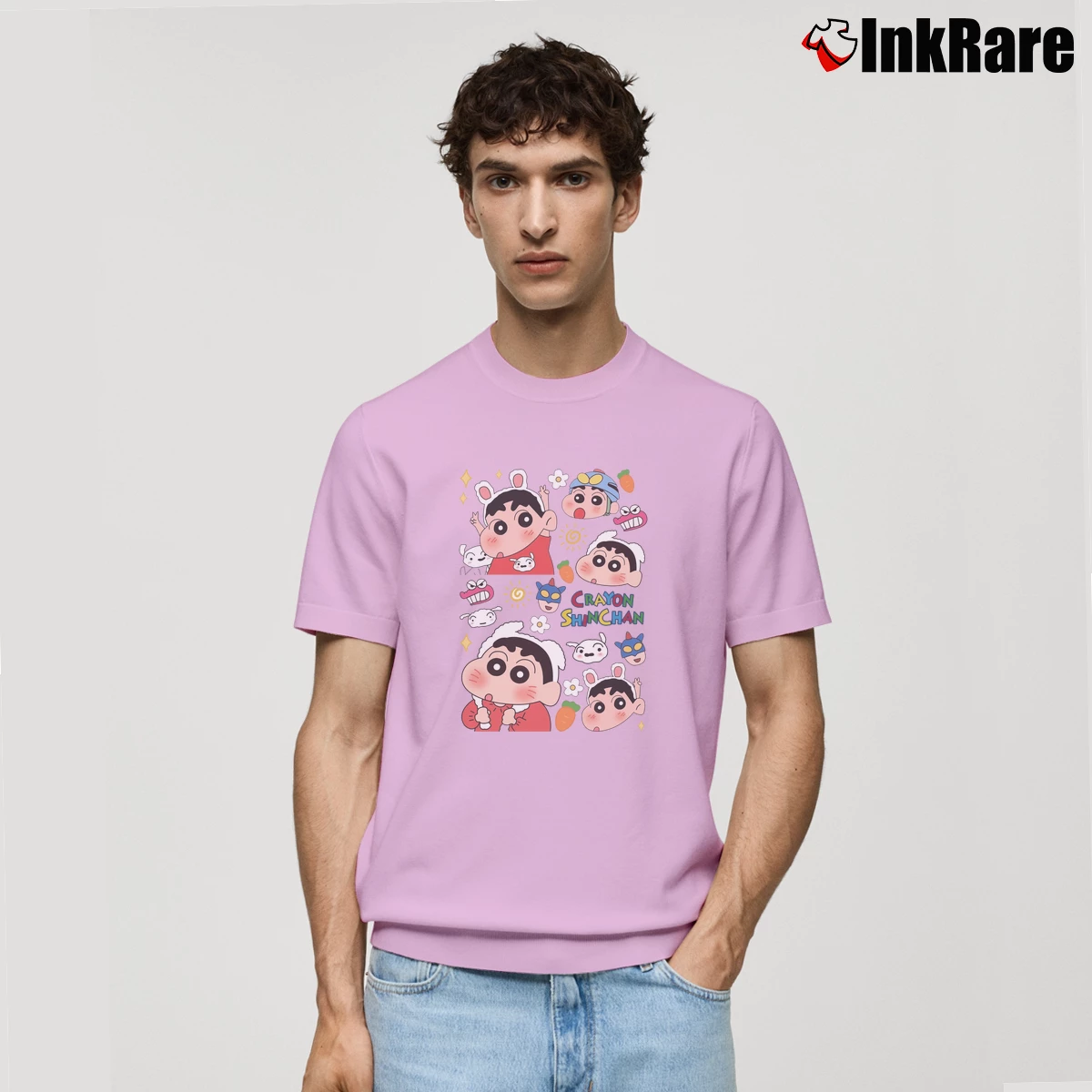 Men’s Cute Crayon Shin Chan Classic T-Shirt in light pink | Soft, Breathable Everyday Wear