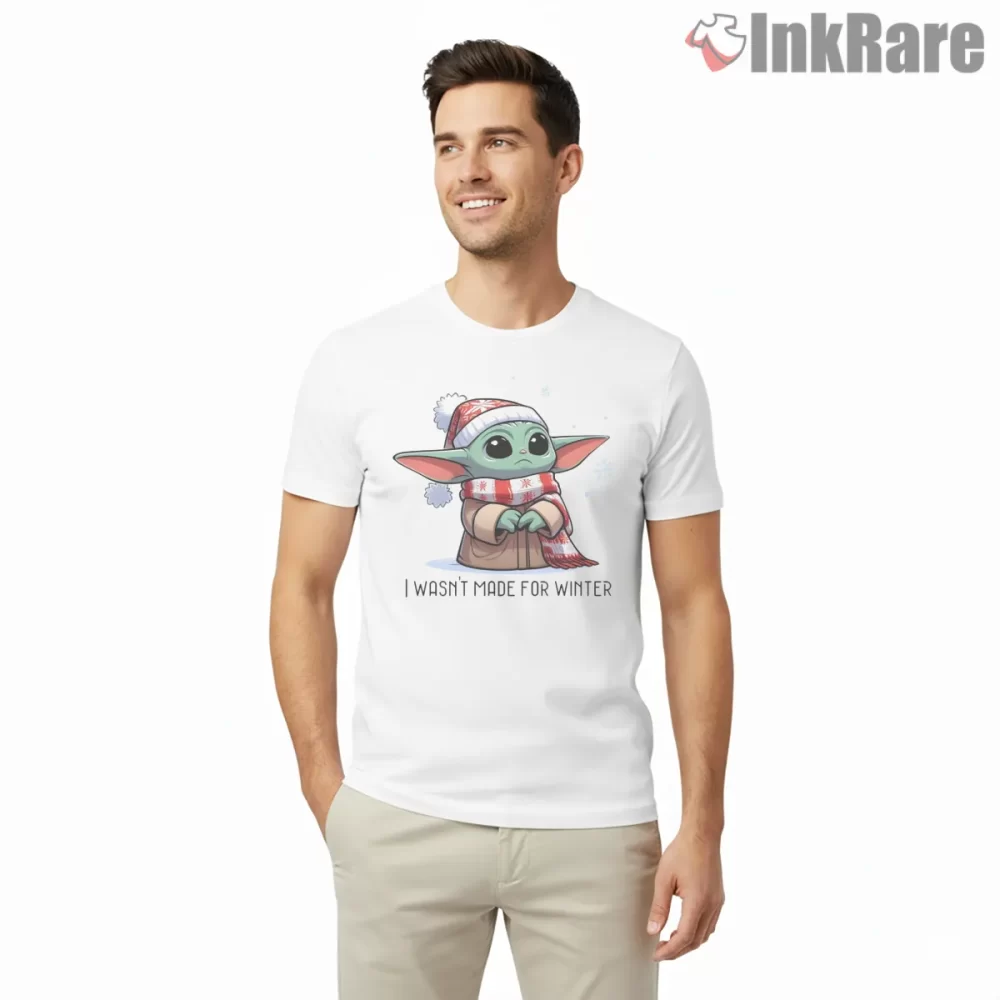 Cute Grogu Winter Holiday Mood Shirt on white short sleeve shirt for men graphic tee