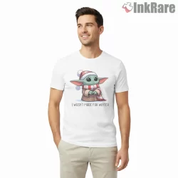 Cute Grogu Winter Holiday Mood Shirt on white short sleeve shirt for men graphic tee
