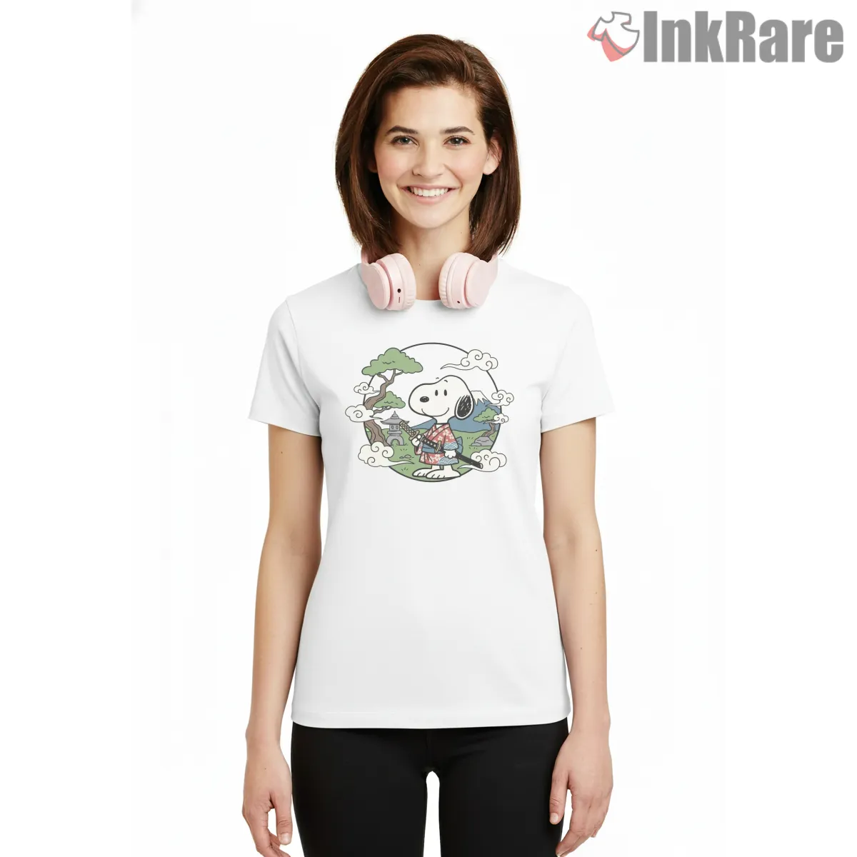 Cute Japanese Samurai Snoopy Warrior Shirt on white short sleeve shirt for women graphic tee