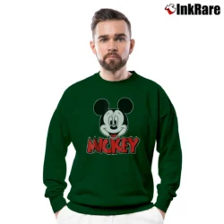 Men’s Cute Mickey Mouse Graphic Crewneck Sweatshirt in forest green | Cozy Fabric, Clean Style