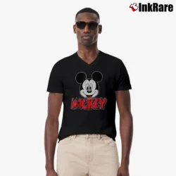 Men’s Cute Mickey Mouse Graphic V-Neck Tee in black | Sharp, Breathable, Everyday Staple