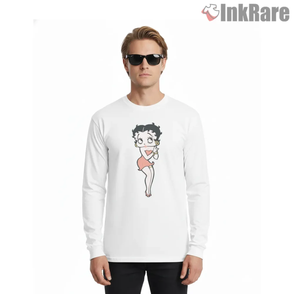 Cute Pastel Betty Boop Simple Style Shirt on white long sleeve shirt for men graphic tee