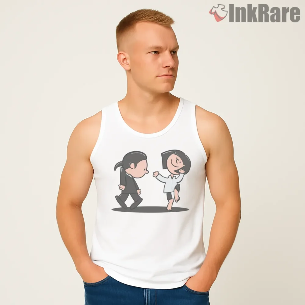 Cute Retro Dance Floor Cartoon Shirt on white tank top for men graphic tee