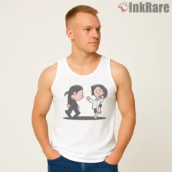 Cute Retro Dance Floor Cartoon Shirt on white tank top for men graphic tee