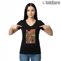 Cute Sailor Venus Vaporwave Pop Shirt on black v-neck shirt for women graphic tee
