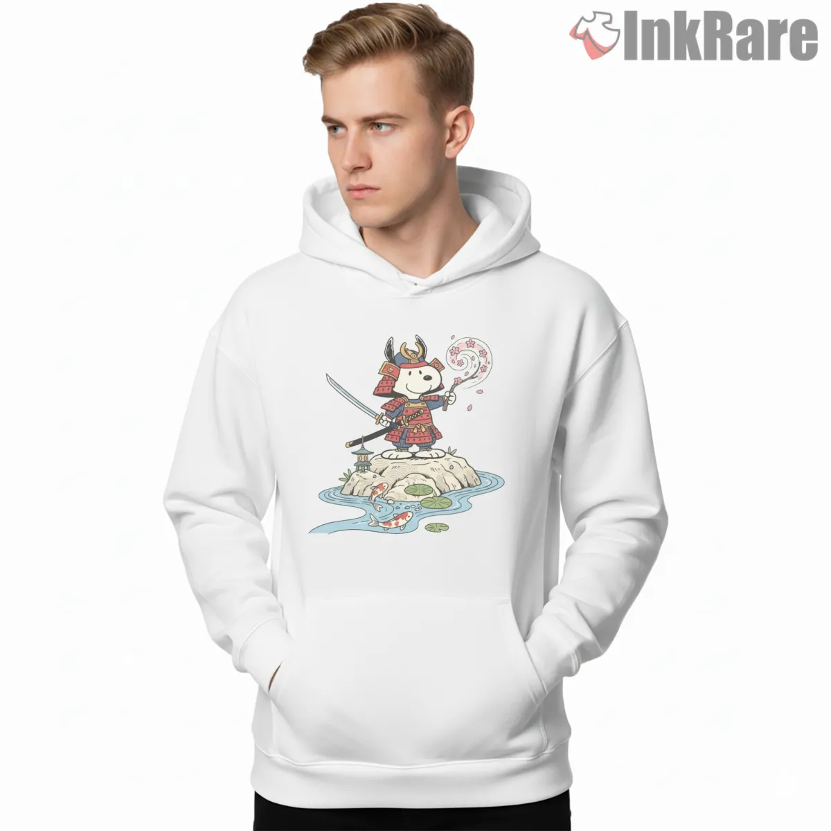 Cute Samurai Snoopy Warrior Shirt on white hoodie for men graphic tee