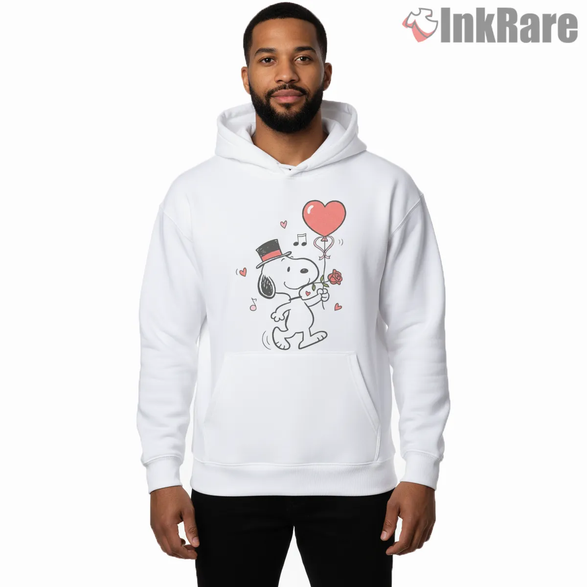 Cute Snoopy Romantic Valentine Rose Shirt on white hoodie for men graphic tee