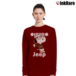 Women’s Cute Snoopy With Jeep Long-Sleeve Top in maroon | Sleek, Versatile, All-Season