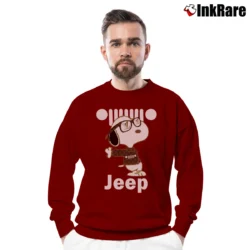 Men’s Cute Snoopy With Jeep Crewneck Sweatshirt in maroon | Cozy Fabric, Clean Style