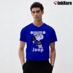 Men’s Cute Snoopy With Jeep V-Neck Tee in royal blue | Sharp, Breathable, Everyday Staple