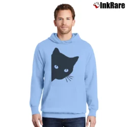 Men’s Cute Spy Cat Cat Mom Funny Graphic Pullover Hoodie in light blue | Cozy, Durable, Modern Fit