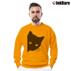 Men’s Cute Spy Cat Cat Mom Funny Graphic Crewneck Sweatshirt in orange | Cozy Fabric, Clean Style