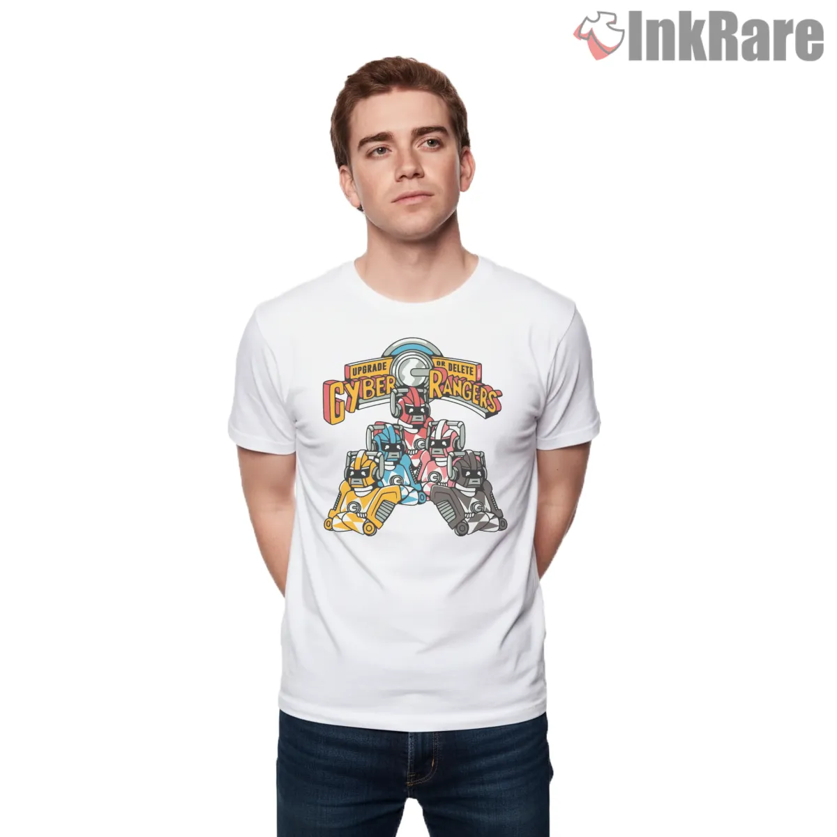 Cyber Rangers Futuristic Robot Team Short Sleeve White Cyber Rangers Futuristic Robot Team Shirt on white short sleeve shirt for men graphic tee